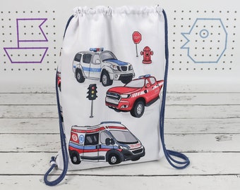 Sac à dos d'urgence pour bébé, camion de pompiers, voiture de police, sac d'ambulance personnalisé pour enfants, sac de sport étanche avec nom, sac pour enfant d'âge préscolaire | Nuva