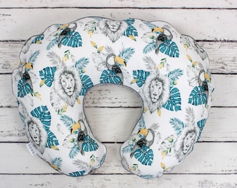 Ready to ship! Lion and Toucan Nursing Pillow Cover, Tropcial Animals Handmade Cotton and Minky Cover With Zipper | Nuva