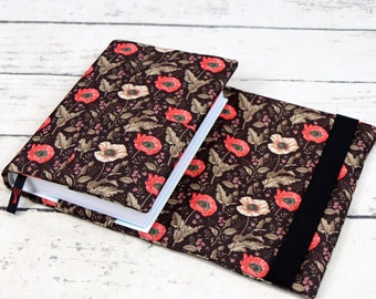 Klaprozen bloem verstelbare wrap-around boekomslag voor paperback en hardcover boek, notebook en dagboek, stoffen boekomslag | Nuva