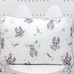 White Baby Bats Baby Pillow, Cute Vampire Bats Cotton and Minky Pillow, Size Toddler or Kids | Nuva