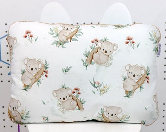 White Koala Baby Pillow, Personalized Koala Bears and Eucalyptus Cotton and Minky Pillow, Size Toddler or Kids | Nuva