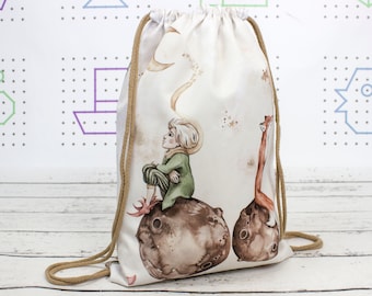 Sac à dos bébé Prince et renard aquarelle, sac personnalisé pour enfants, sac de sport étanche avec nom, sac pour enfant d'âge préscolaire | Nuva