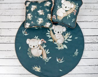 Tapis de jeu et coussin décoratif pour bébé ours Koala vert, tapis de jeu rond, tapis de bébé rembourré, tapis de sol pour décor de chambre d'enfant | Nuva