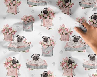 Pug perros 100/% tela de algodón por medio metro de material