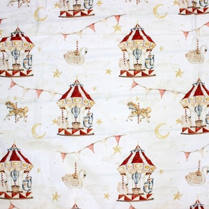 Carousel Cotton Fabric, Carnival Premium Digital Print Cotton, Width 155cm /61"