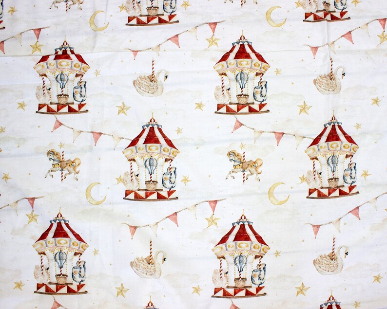 Carousel Cotton Fabric Carnival Premium Digital Print Cotton Etsy