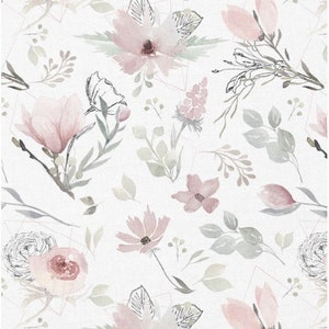 Magnolia Flower Cotton Fabric, Floral Modern Nursery, Premium Digital Print Cotton, Width 155cm /61"