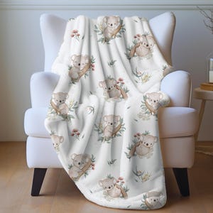 Koala Fleece Blanket, Koala Bears and Eucalyptus Cozy Blanket, Two Side Kids Blanket | Nuva