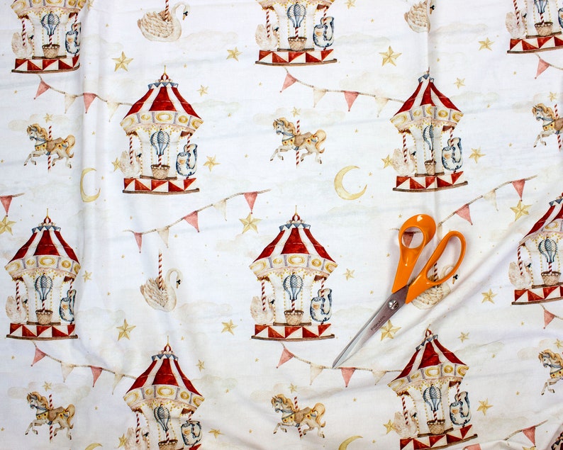 Carousel Cotton Fabric Carnival Premium Digital Print Cotton Etsy