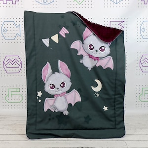 Dunkle Baby Fledermaus Decke, Niedliche Vampir Fledermäuse Personalisierte Minky Decke 75 x 100 cm | Neu
