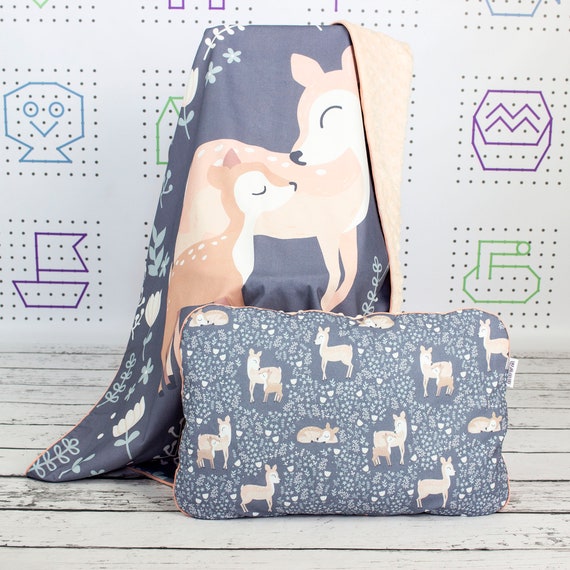Gray Roe Deer Crib Bedding Baby Minky Blanket With Panel Etsy
