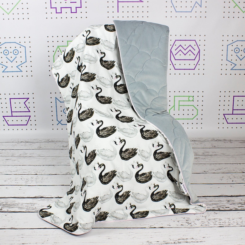 Swan Baby Blanket Size Infant or Toddler Nuva Monochrome Bedding Girl Minky Velvet blanket