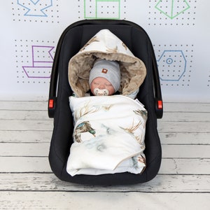 Manta para asiento de coche con diseño de patos salvajes, manta personalizada con capucha, manta de viaje envolvente Duck Lake, manta envolvente para coche / Nuva