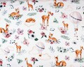 Deer in Flower Fabric, Forest Animals Woodland Cotton Fabric, Flowers Roe, and Balloon Premium Digital Print Cotton, Width 155cm /61"
