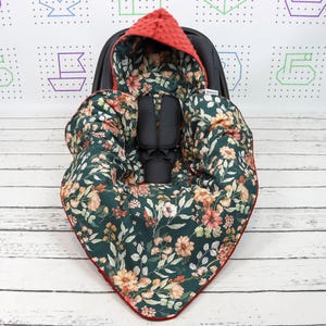 Manta para asiento de coche con flores silvestres verdes, cálida manta con capucha para asiento de coche, manta de viaje con flores silvestres, manta envolvente de invierno para coche / Nuva