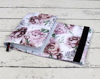 Peonies Flower Adjustable Wrap-Around Book Cover for Paperback and Hardcover Book, Notebook and Journal, Fabric Book Jacket | Nuva