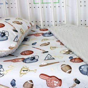 Go Team! Sport Kids Sheet, Crib/Bed Fitted Sheet, Basketball, Football, Baseball, Sport Bed Sheet, Organic cotton Kids Bedding | Nuva
