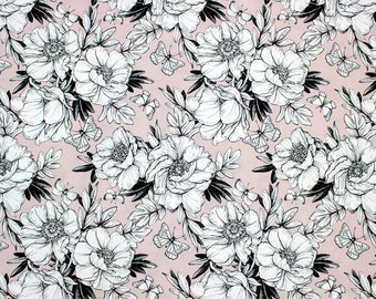 Tessuto di cotone floreale con giardino vintage romantico
