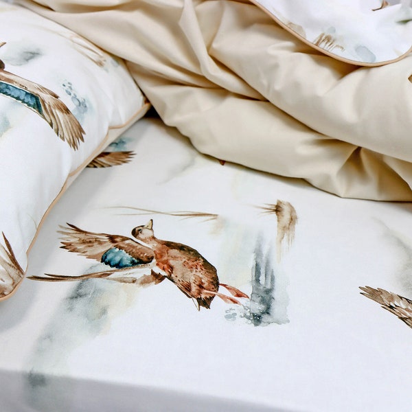 Wild Ducks Baby Sheet, Crib Fitted Sheet, Duck Lake Baby Bed Sheet, Organic cotton Kids Bedding | Nuva