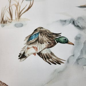 Wild Ducks cotton fabric with Duck Lake print for sewing and crafts - Close up view