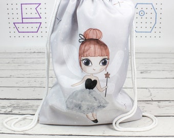 Gray Fairy Baby Backpack, Personalized Kids Bag, Waterproof Gym Sack With Name, Sack for Preschooler | Nuva