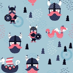 Viking Cotton Fabric, Digital Print Cotton, Modern Nursery, Premium Digital Print Cotton, Width 155cm /61"