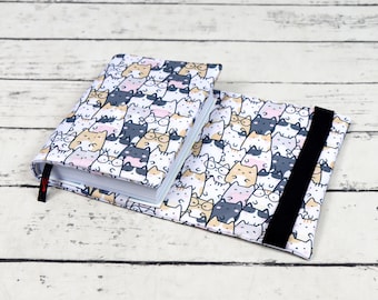 Cute Cats Adjustable Wrap-Around Book Cover for Paperback and Hardcover Book, Notebook and Journal, Fabric Book Jacket | Nuva