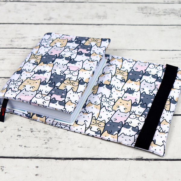 Cute Cats Adjustable Wrap-Around Book Cover for Paperback and Hardcover Book, Notebook and Journal, Fabric Book Jacket | Nuva