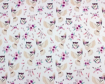 Boho Owls Stretch-Strickstoff, Digitaldruck French Terry, hochwertige Strickware, Breite 150 cm