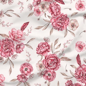 Peony Sonata Flower Cotton Fabric, Digital Print Cotton, Floral Premium Digital Print Cotton, Width 155cm /61"