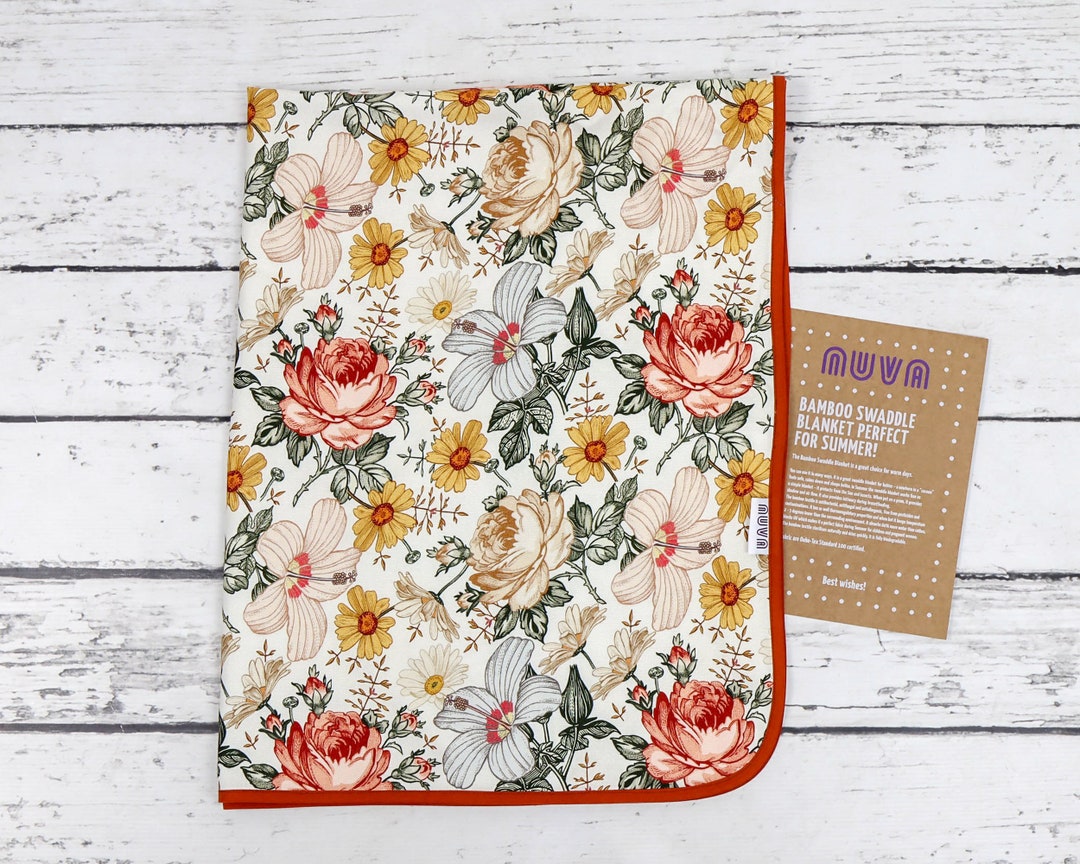 Vintage Garden Bamboo Viscose Swaddle Blanket, Organic Warp Summer Baby