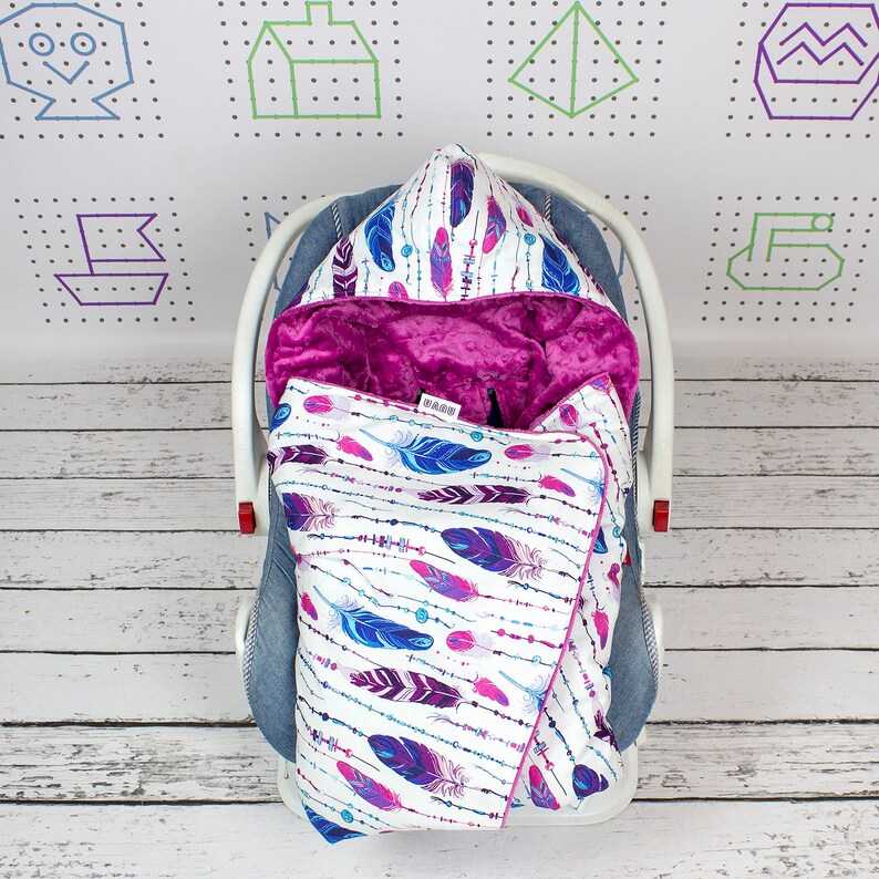 Boho Feathers Car Seat Blanket Personalized Hooded Car Seat Etsy