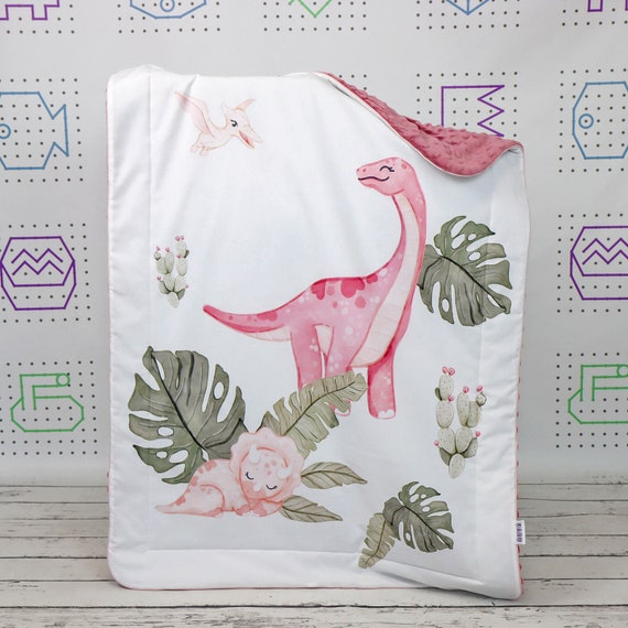 Dino Girl Cotton Panel for Sewing Sweet Dinosaur Blanket Panel