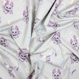 Premium digital print cotton fabric with gray bats pattern
