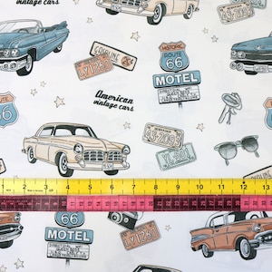 Fabric width 61" cotton retro cars design for quilting