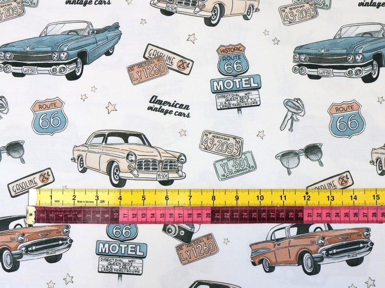 Fabric width 61" cotton retro cars design for quilting
