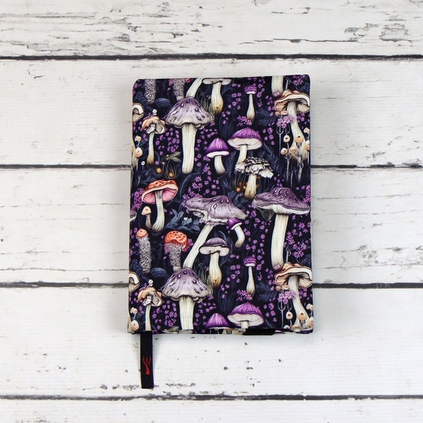 Mushrooms Book Cover, Adjustable Book Protector, Padded Cover for Paperback and Hardcover Book,  Fabric Book Jacket, Book Lover Gift  | Nuva