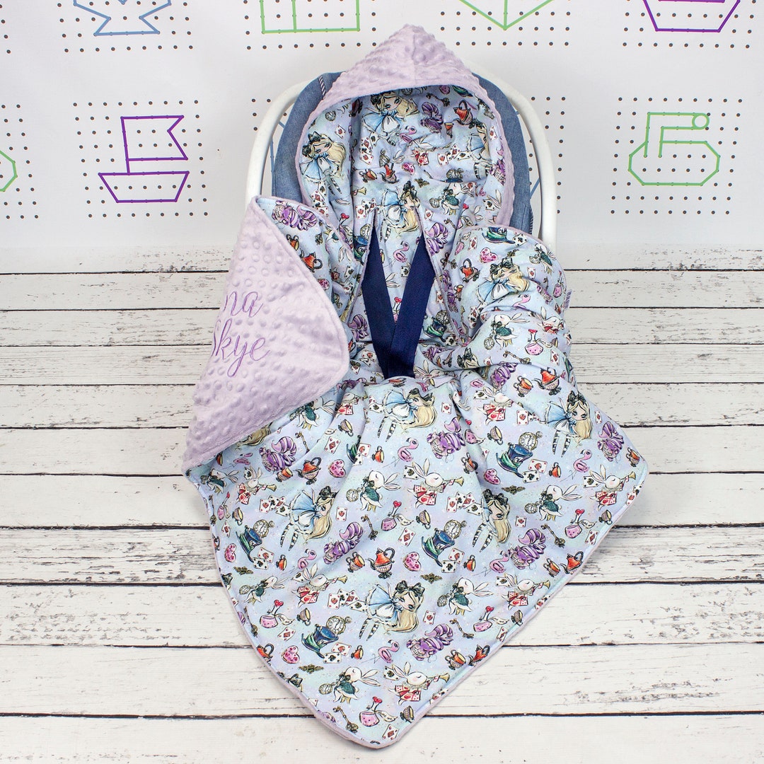 Alice in Wonderland Car Seat Blanket, Personalized Hooded Blanket
