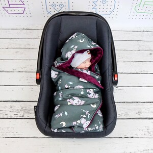 Manta para asiento de automóvil Dark Bats, tamaño recién nacido para asiento de automóvil con arnés de 5 puntos, manta envolvente para automóvil, ¡lista para enviar! / Nuva