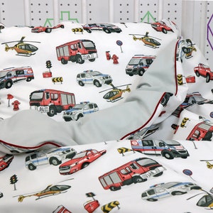 緊急用キッズ＆ベビー用布団カバー、コットン製保育園用寝具セット、消防車、救急車用男の子用布団カバーと枕カバー、サイズをお選びください | Nuva
