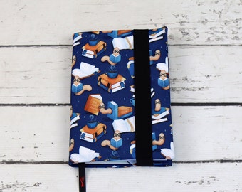 Bookworm Navy Book Cover, Adjustable Book Protector, Padded Cover for Paperback and Hardcover Book, Book Lover Gift  | Nuva