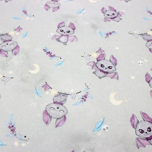 Gray cute vampire bats cotton fabric Halloween sewing print