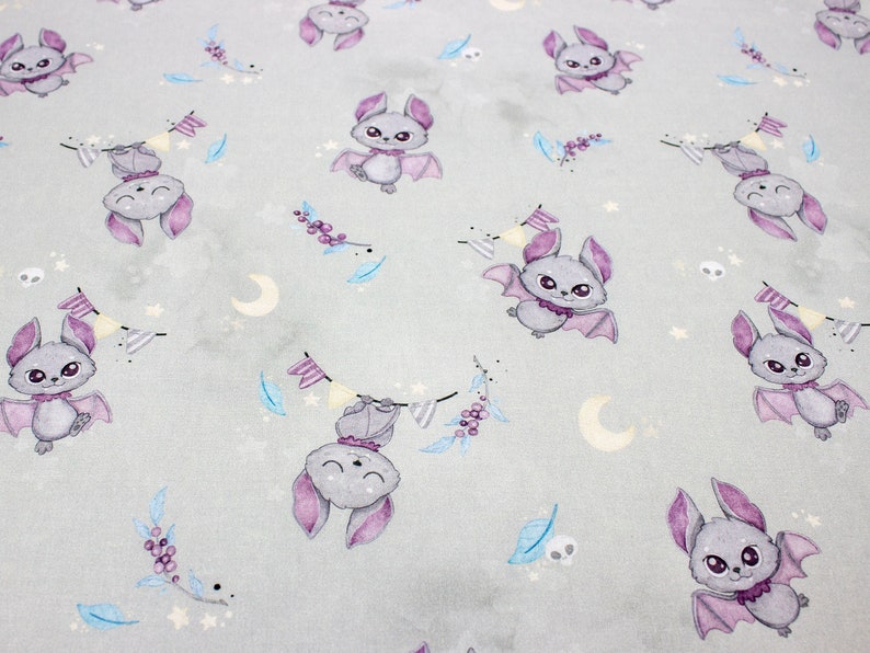 Gray cute vampire bats cotton fabric Halloween sewing print
