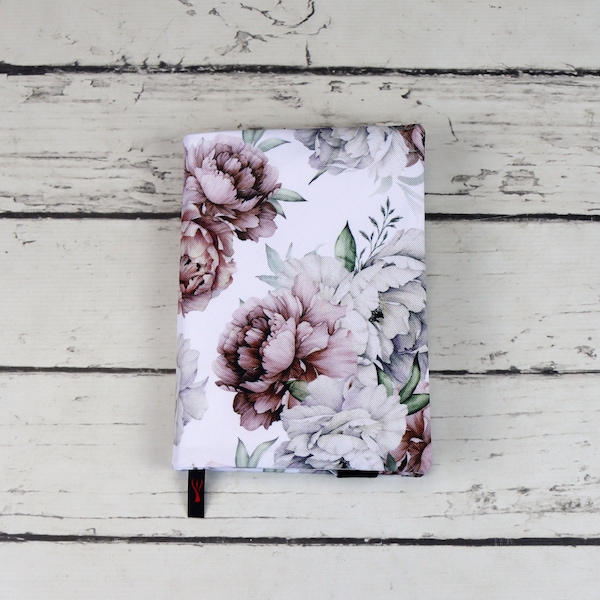 Peonies Book Cover, Adjustable Book Protector, Padded Cover for Paperback and Hardcover Book, Fabric Book Jacket, Book Lover Gift  | Nuva