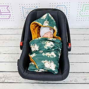 Manta para asiento de automóvil Green Koala, tamaño recién nacido para asiento de automóvil con arnés de 5 puntos, manta envolvente para automóvil, ¡lista para enviar!/ Nuva