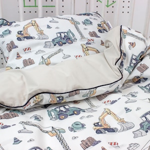 Construction Vehicle Bedding Set, Twin /Double/Full Bed,  Kids and Toddler Soft Duvet Cover and Two Pillowcase  | Nuva