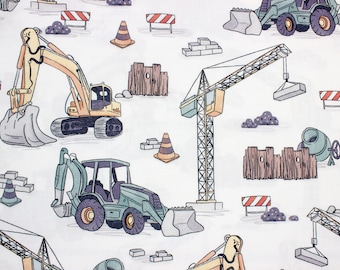 Construction Vehicle Cotton Fabric: Trucks, Diggers Print