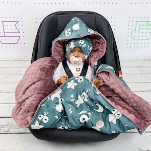 Manta para asiento de coche con diseño de pingüinos Dark Dream, manta con capucha personalizada, manta para asiento de coche, manta de viaje envolvente, manta envolvente para coche / Nuva