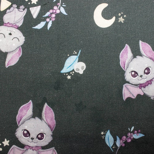 Gray Baby Bats Cotton Fabric Cute Vampire Bats Nursery Etsy