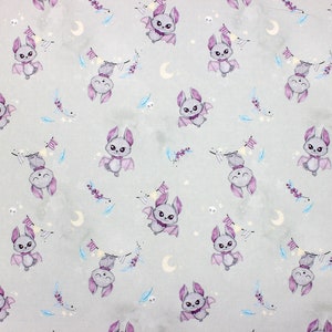 Wide 61 inch fabric gray bats design for quilting and crafts